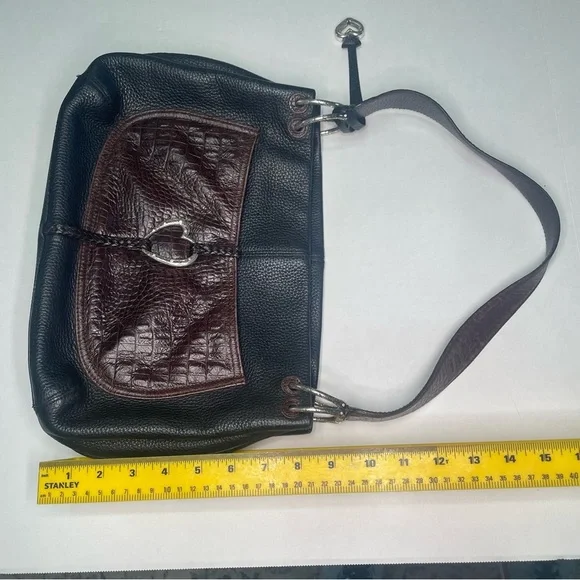 Brighton Brown/Black Hobo Leather Shoulder Bag Silver Heart Charm  Purse - Picture 13 of 15